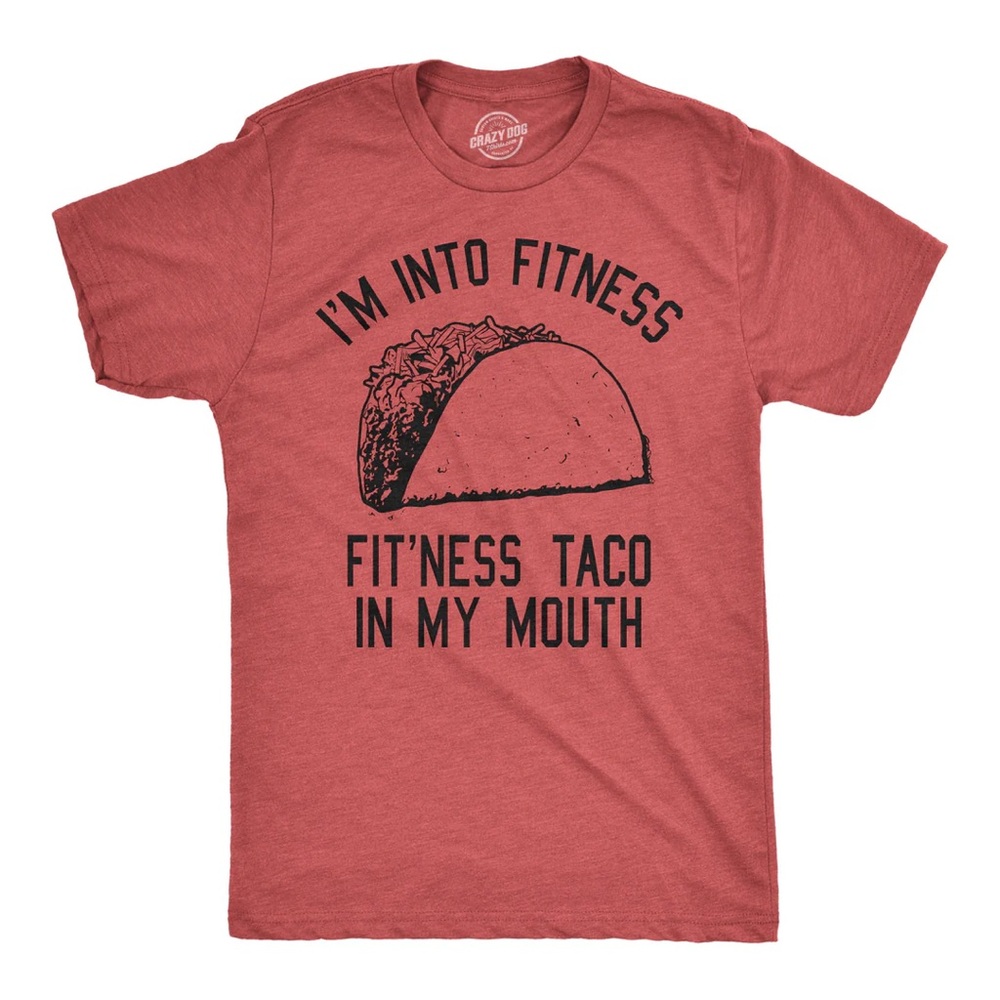Crazy Dog T-Shirts Red Short Sleeve Tee with Taco Design